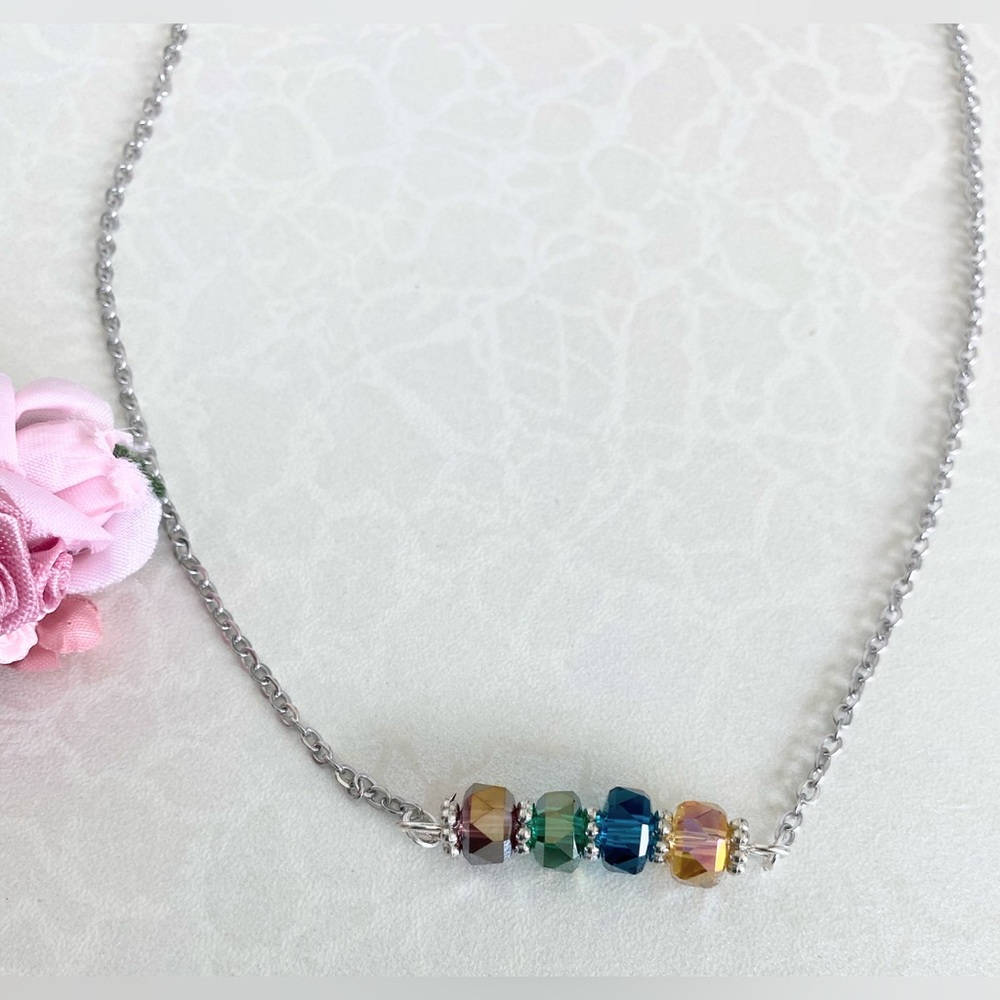 Multicolor Crystal Bead Bar Necklace - Women Jewelry